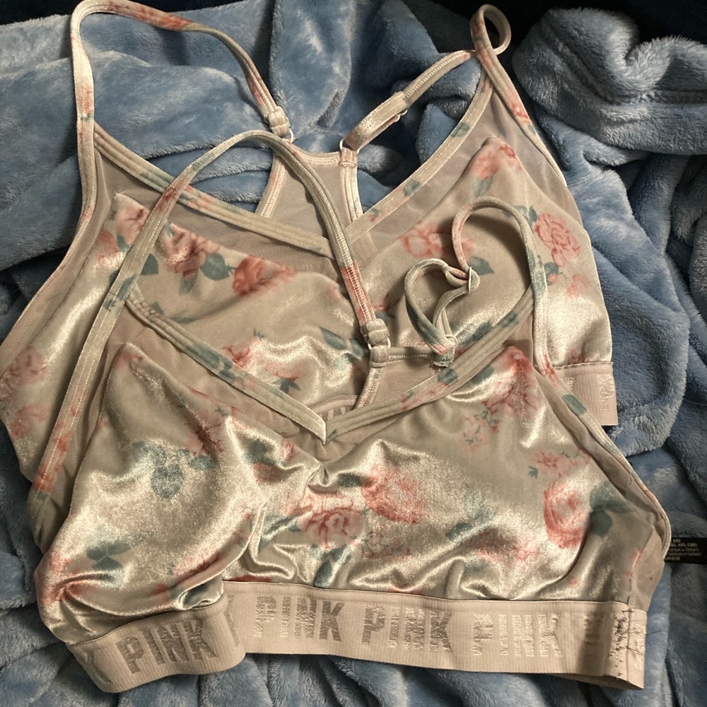 PINK floral velour sport bra (set of 2)